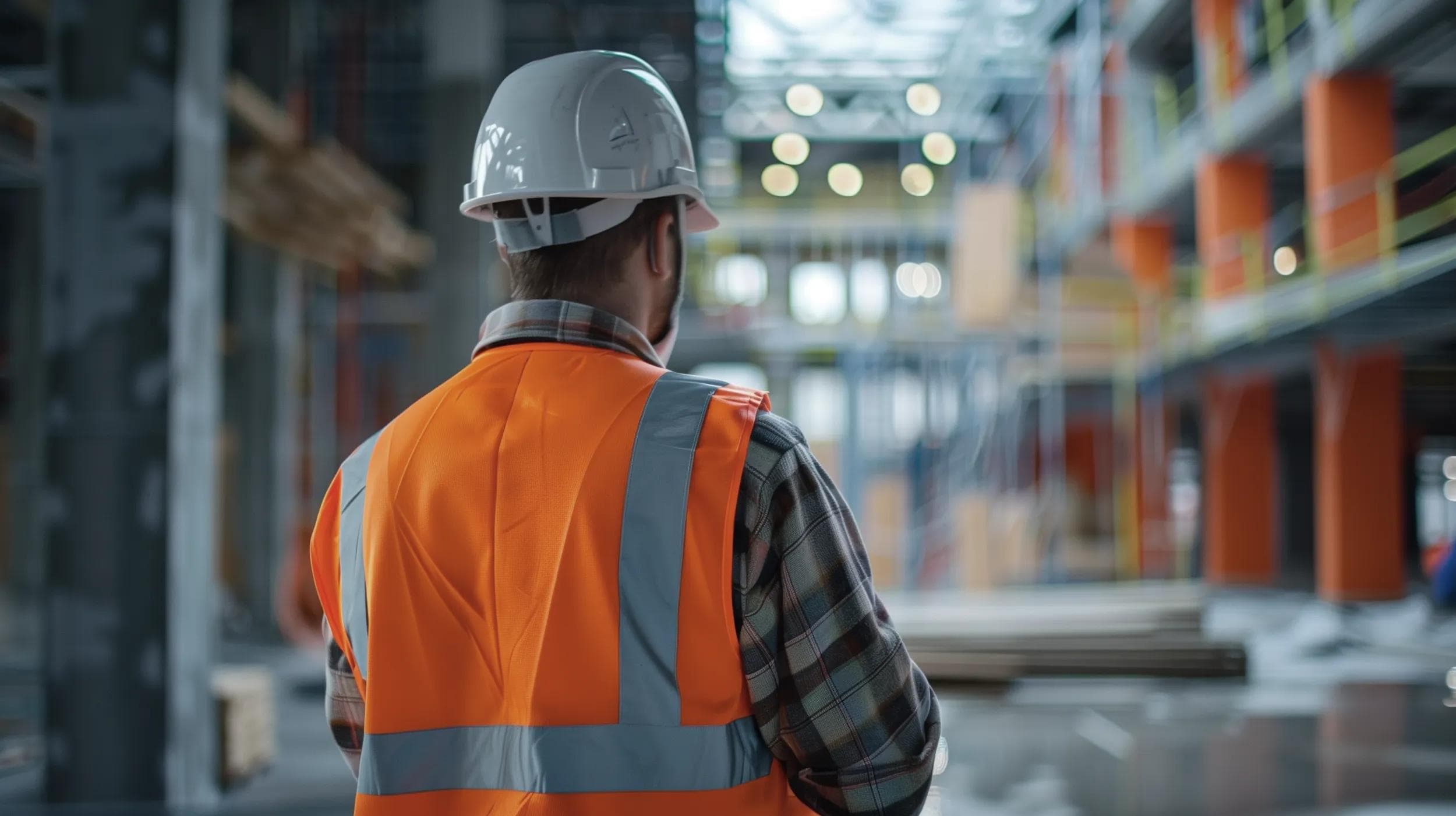 A project manager inspecting an interior renovation project of a healthcare facility