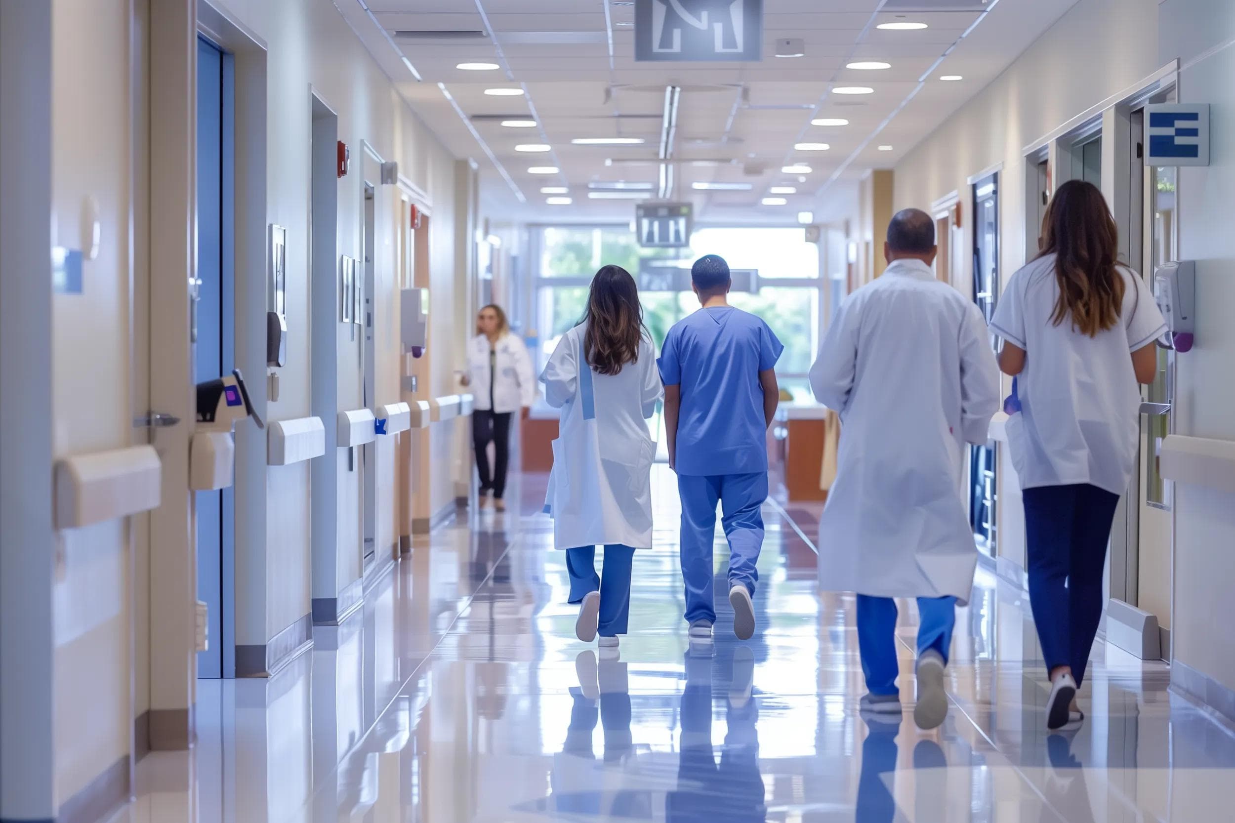 Well-lit, clean, tidy hallway of a healthcare facility that promotes quality of service