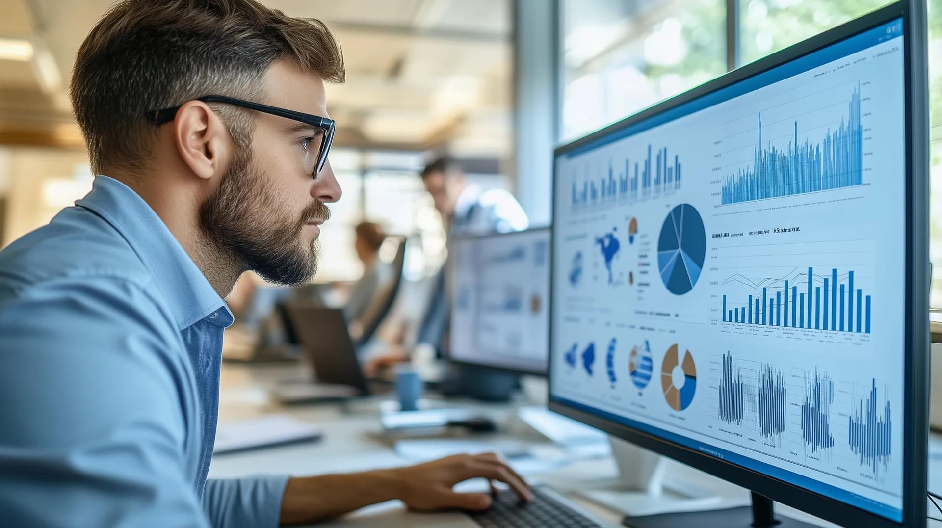 A healthcare project manager processing business analytics data