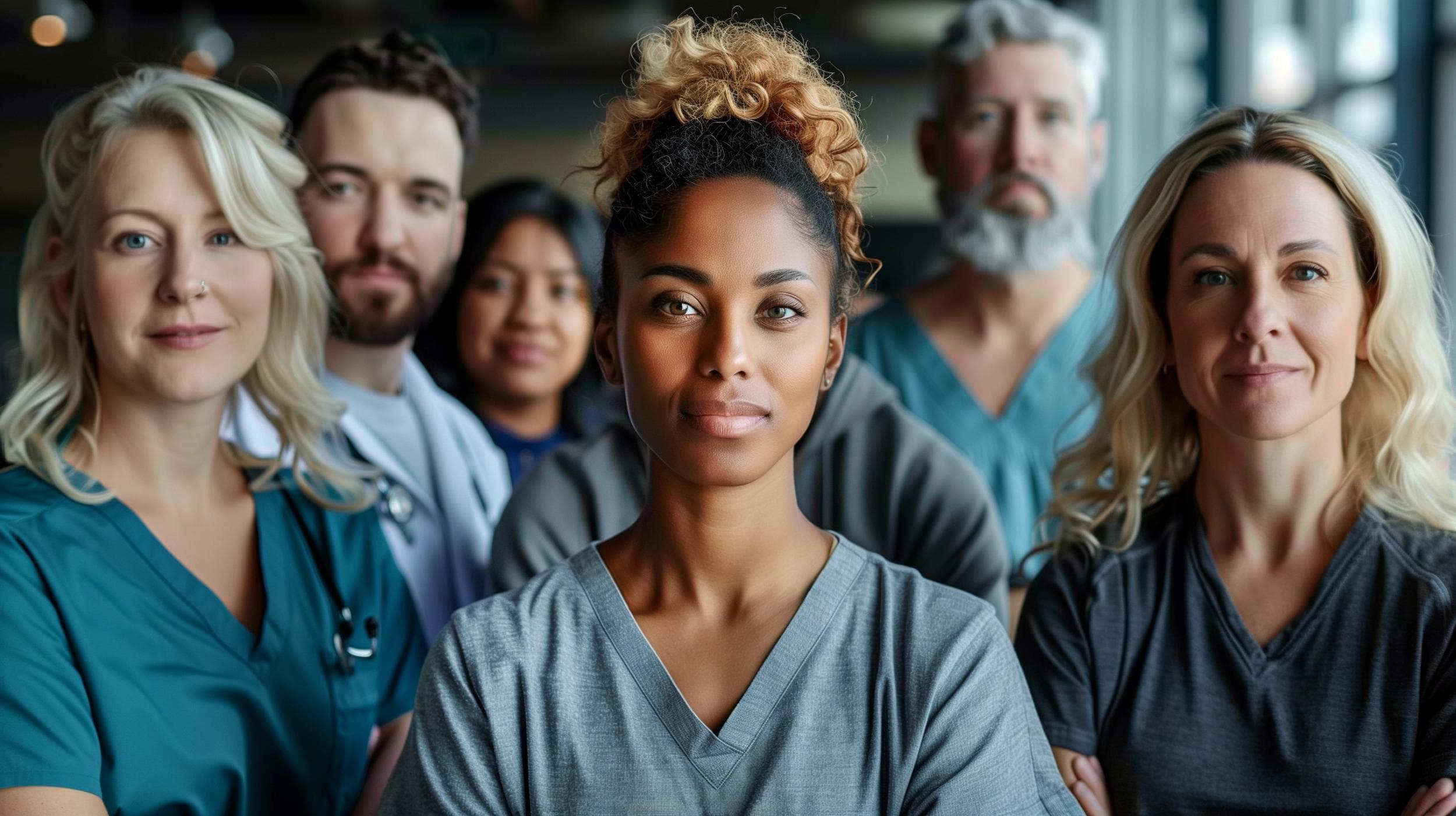 A group photo of a diverse and inclusive healthcare team from various backgrounds