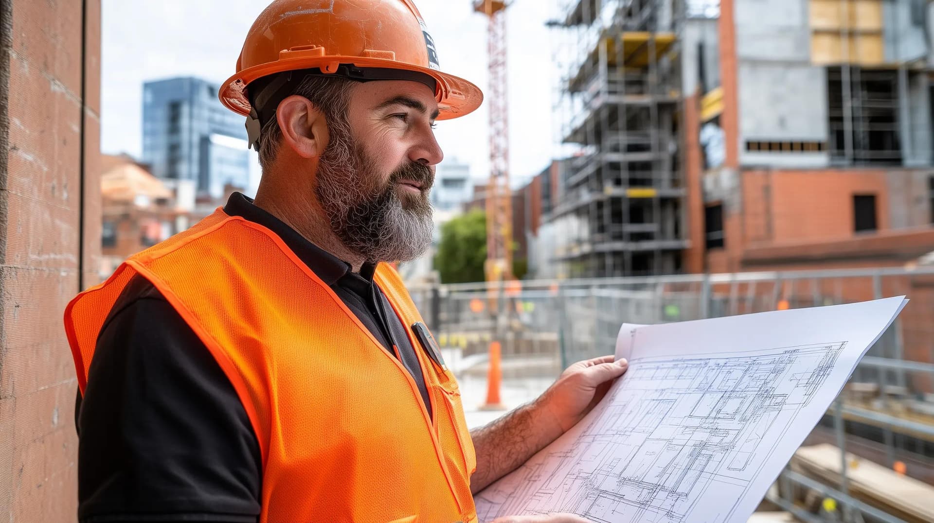 A JDHC construction manager looking over project plans to verify accuracy of formworks