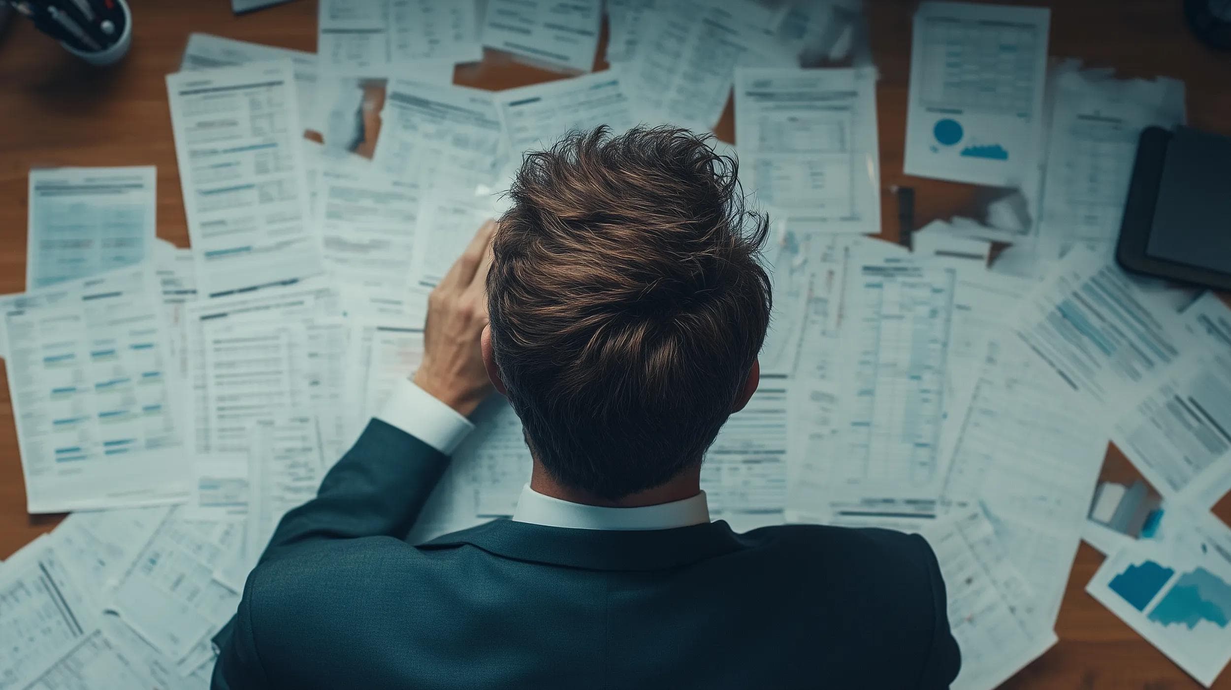 A healthcare manager looking over documents for regulatory compliance