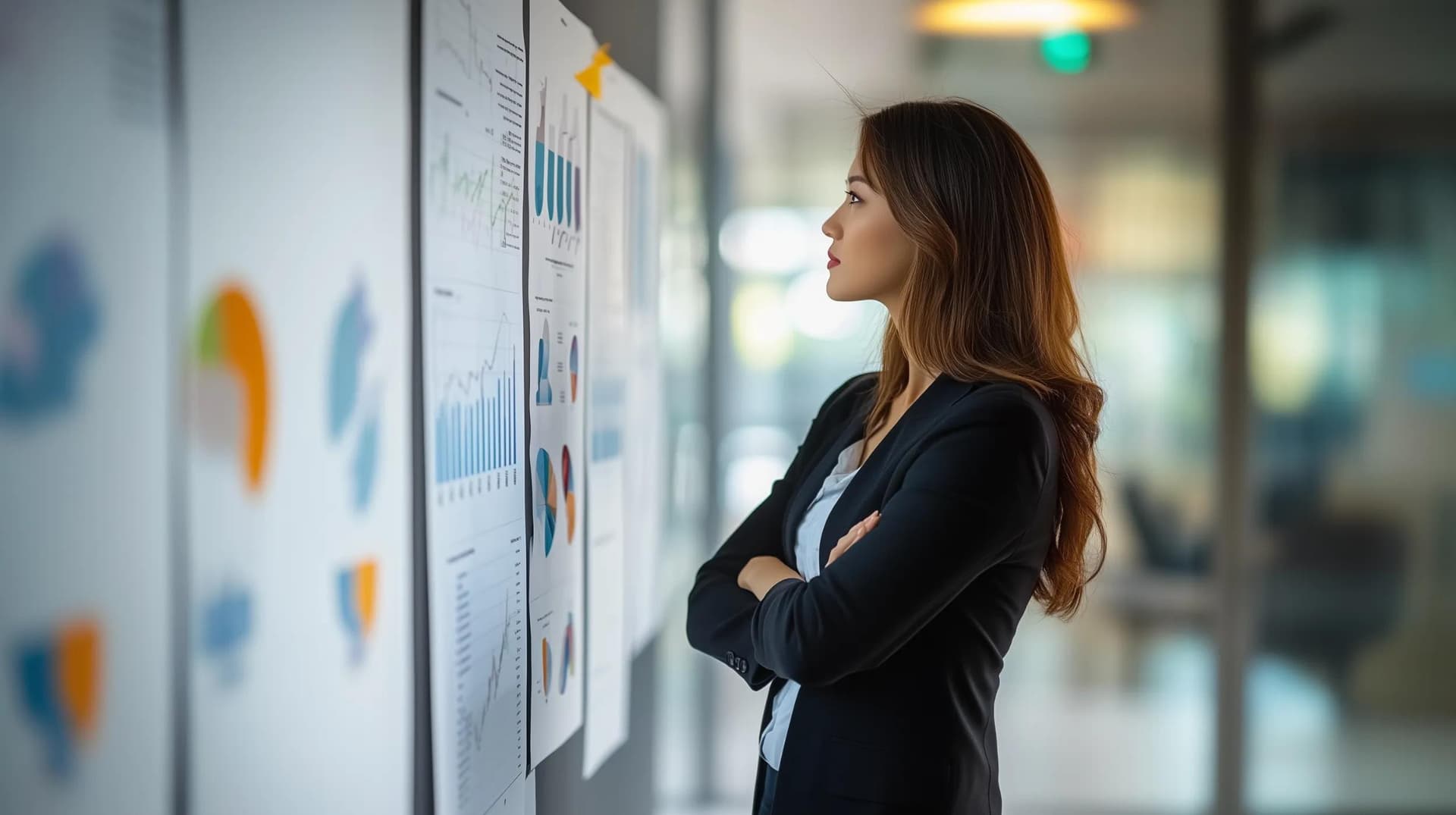 A healthcare project manager looking over graphs and charts to formulate strategic plans for growth