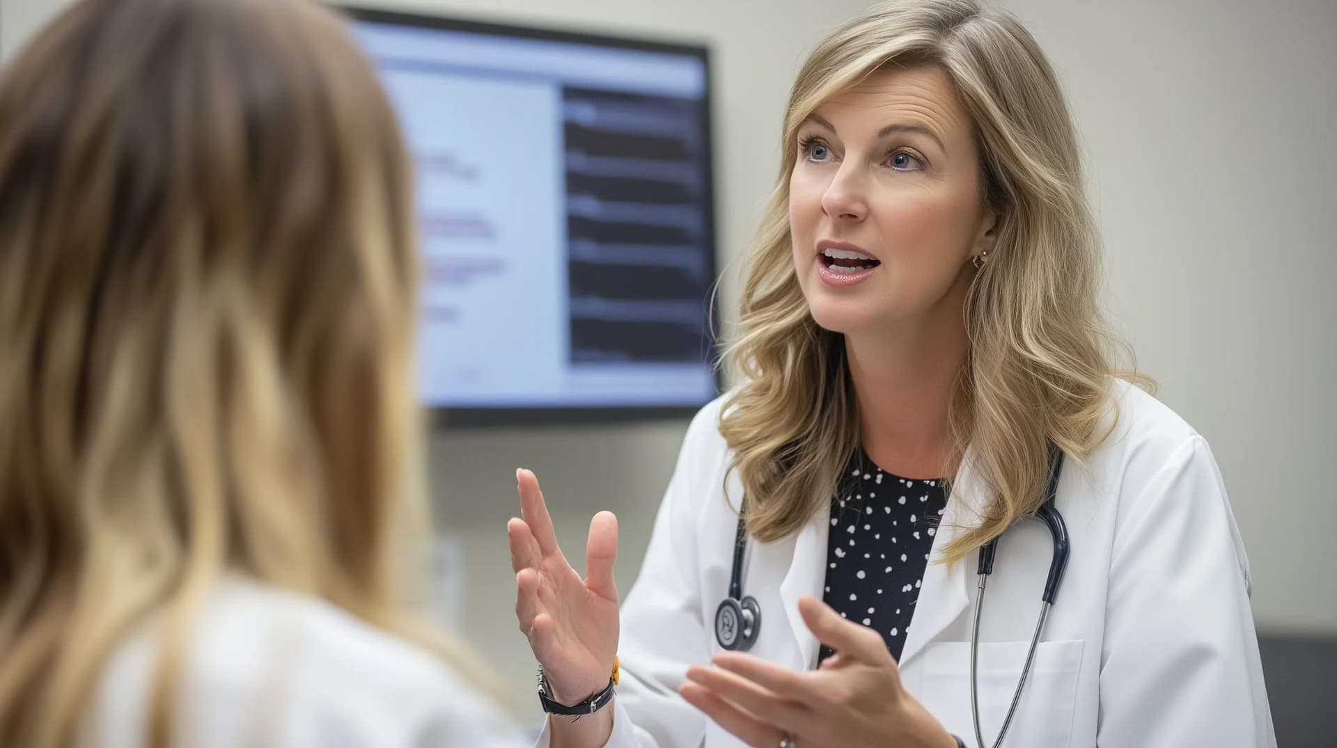 A healthcare practitioner engaged in a one-on-one conversation with their patient