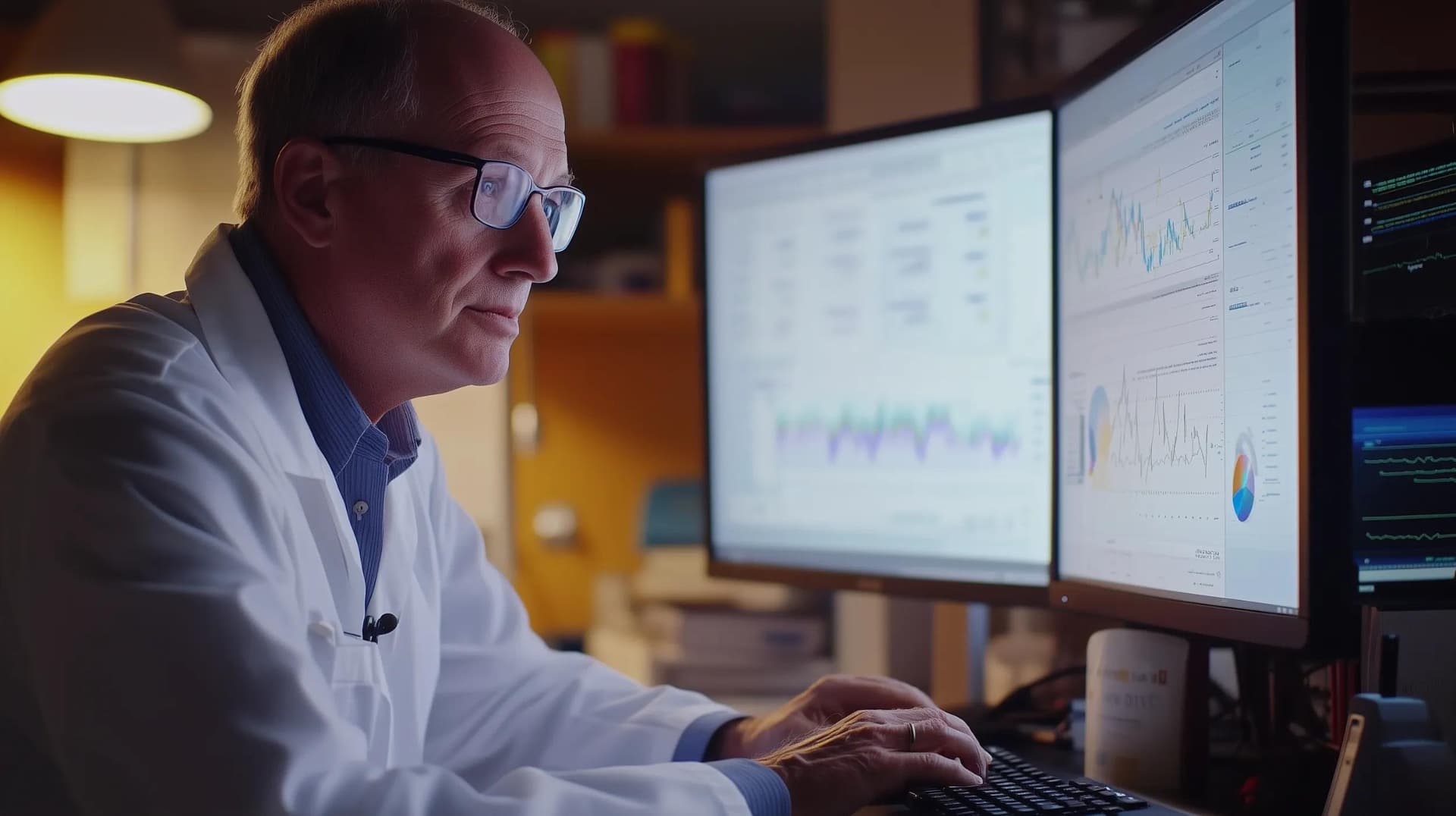 A healthcare executive looking over data for predictive analysis