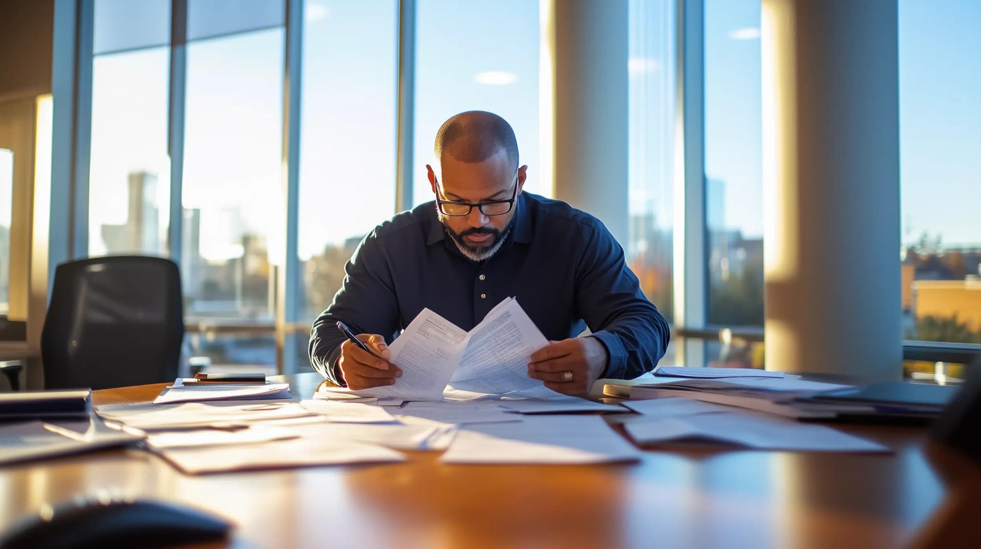 A healthcare financial administrator reviewing financial data required for project planning