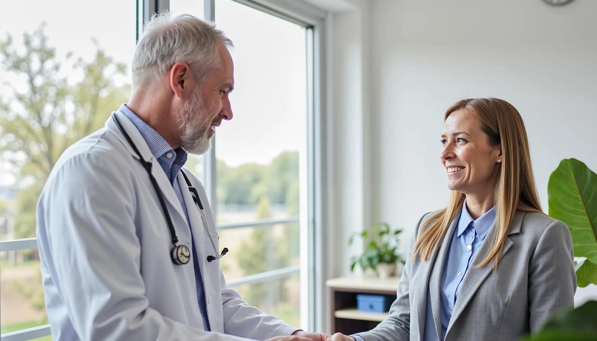 A patient feeling relieved after hearing the good news from their medical practitioner