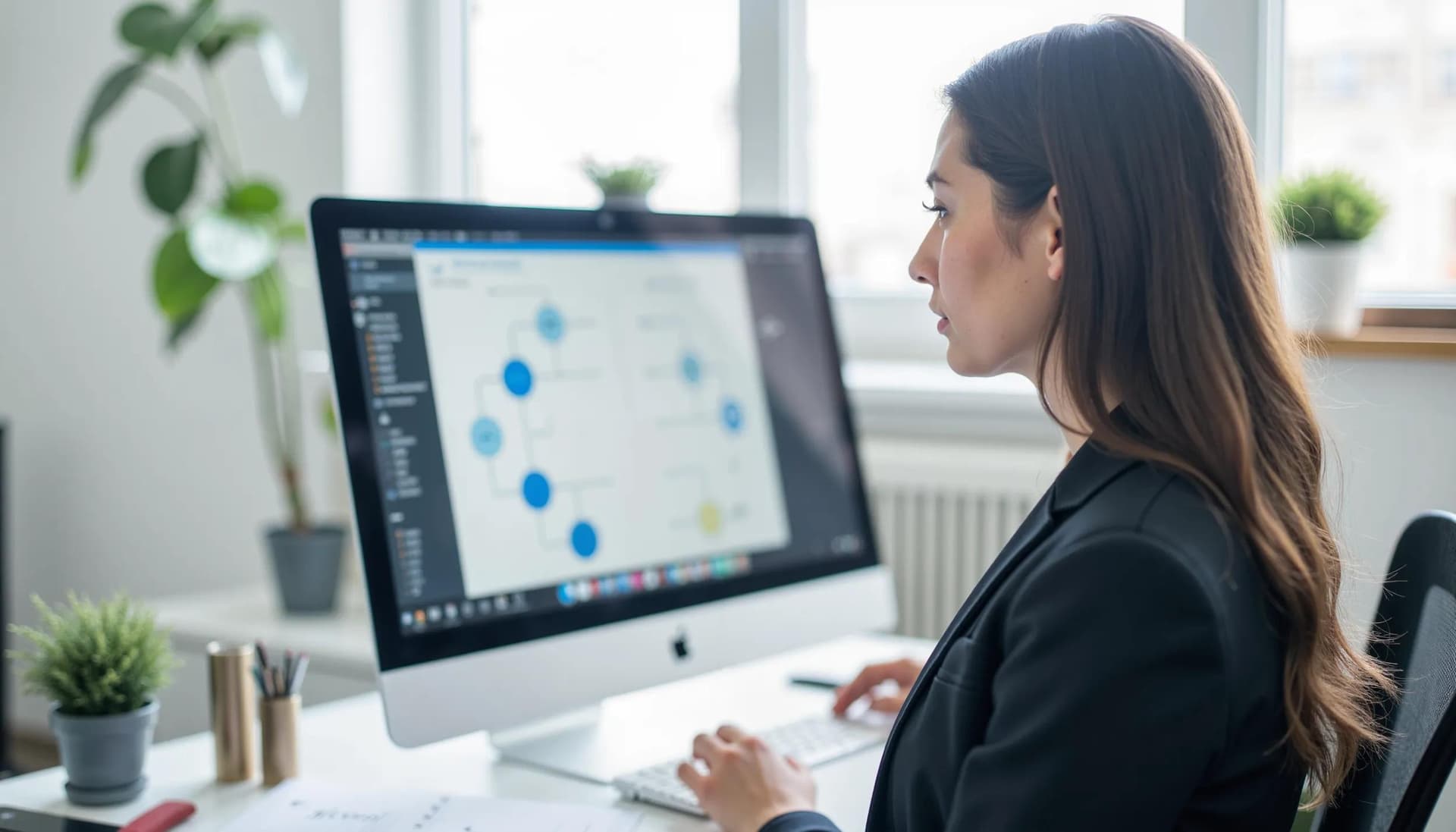 A JDHC executive reviewing a chart of the proposed process improvements before its implementation