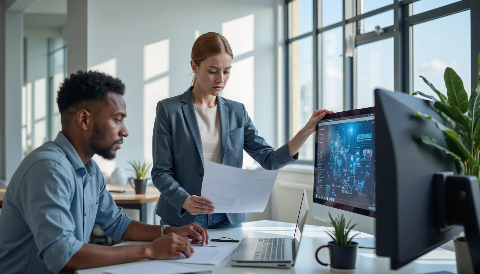 Cyber security personnel going over a feature update to enhance patient information security