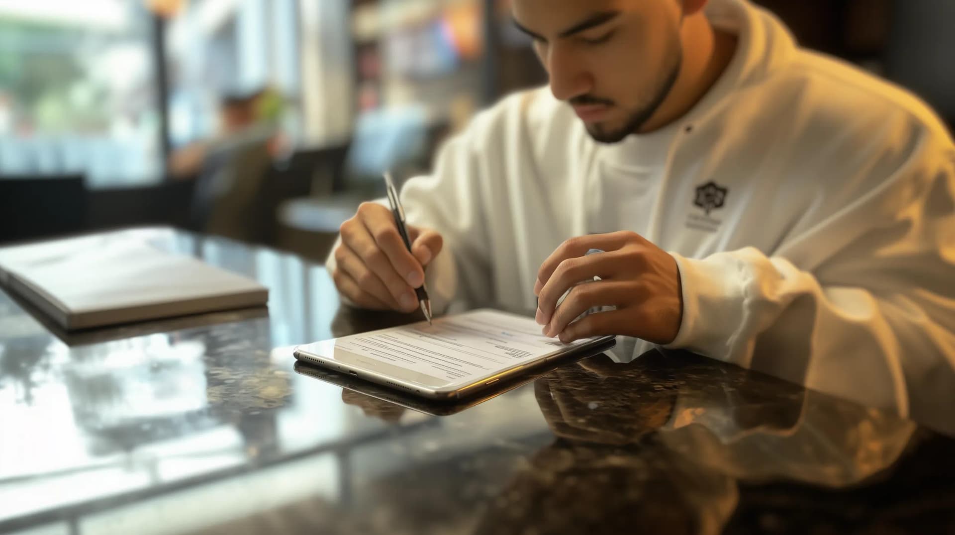 A healthcare patient filling out a survey right after being discharged