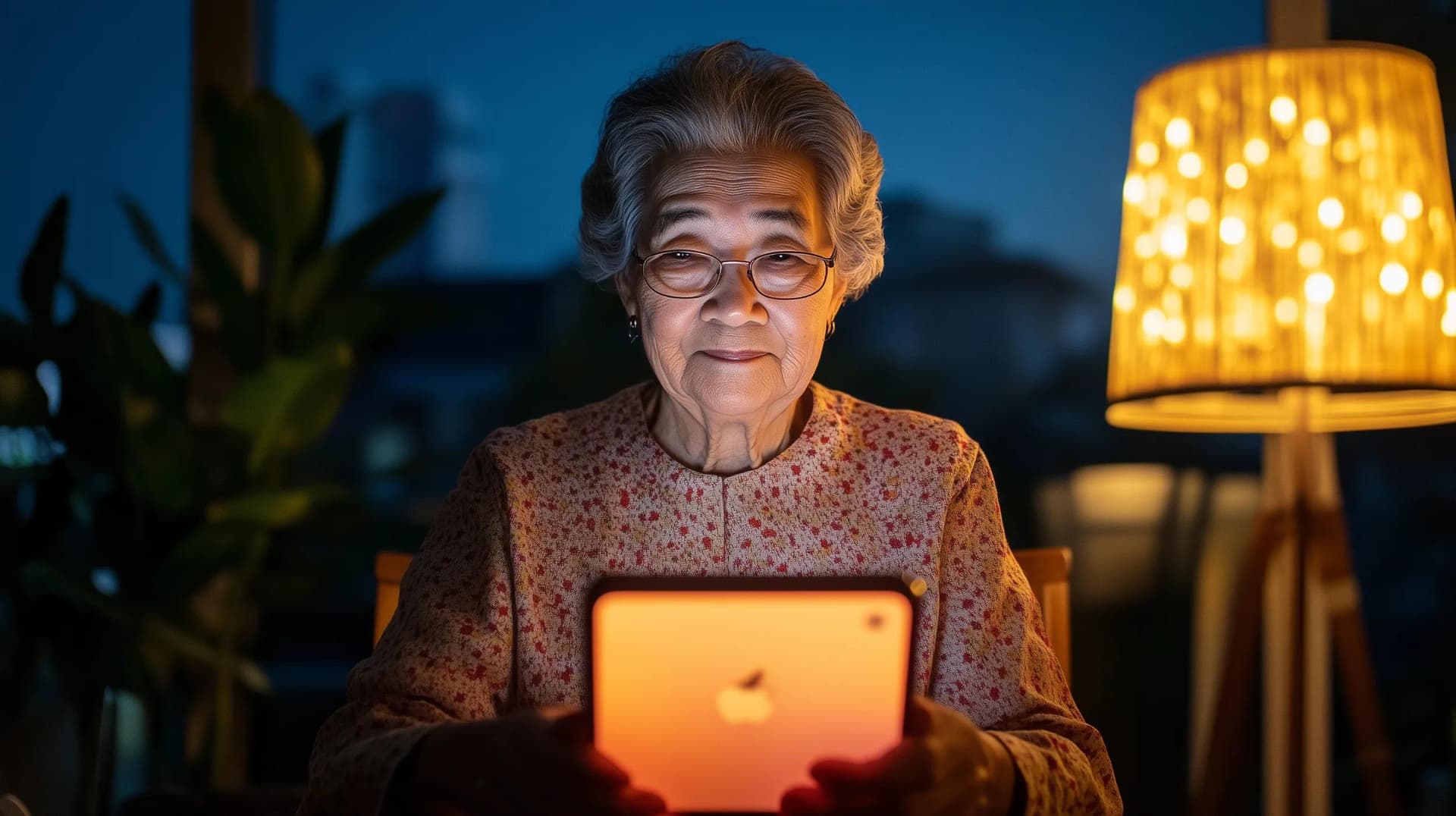 A senior patient engaged in an async consultation call with their doctor over teleconferencing software