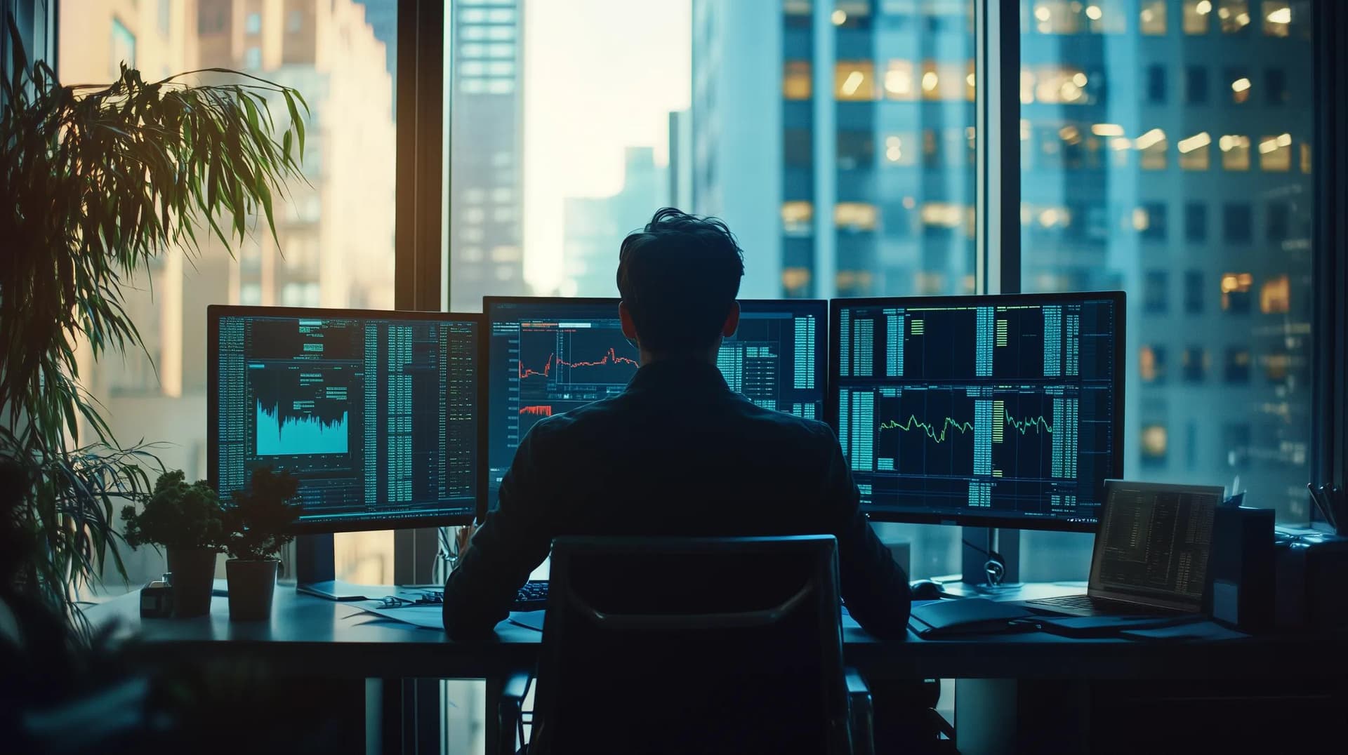 A healthcare finance office reviewing data on multiple screens to identify growth opportunities