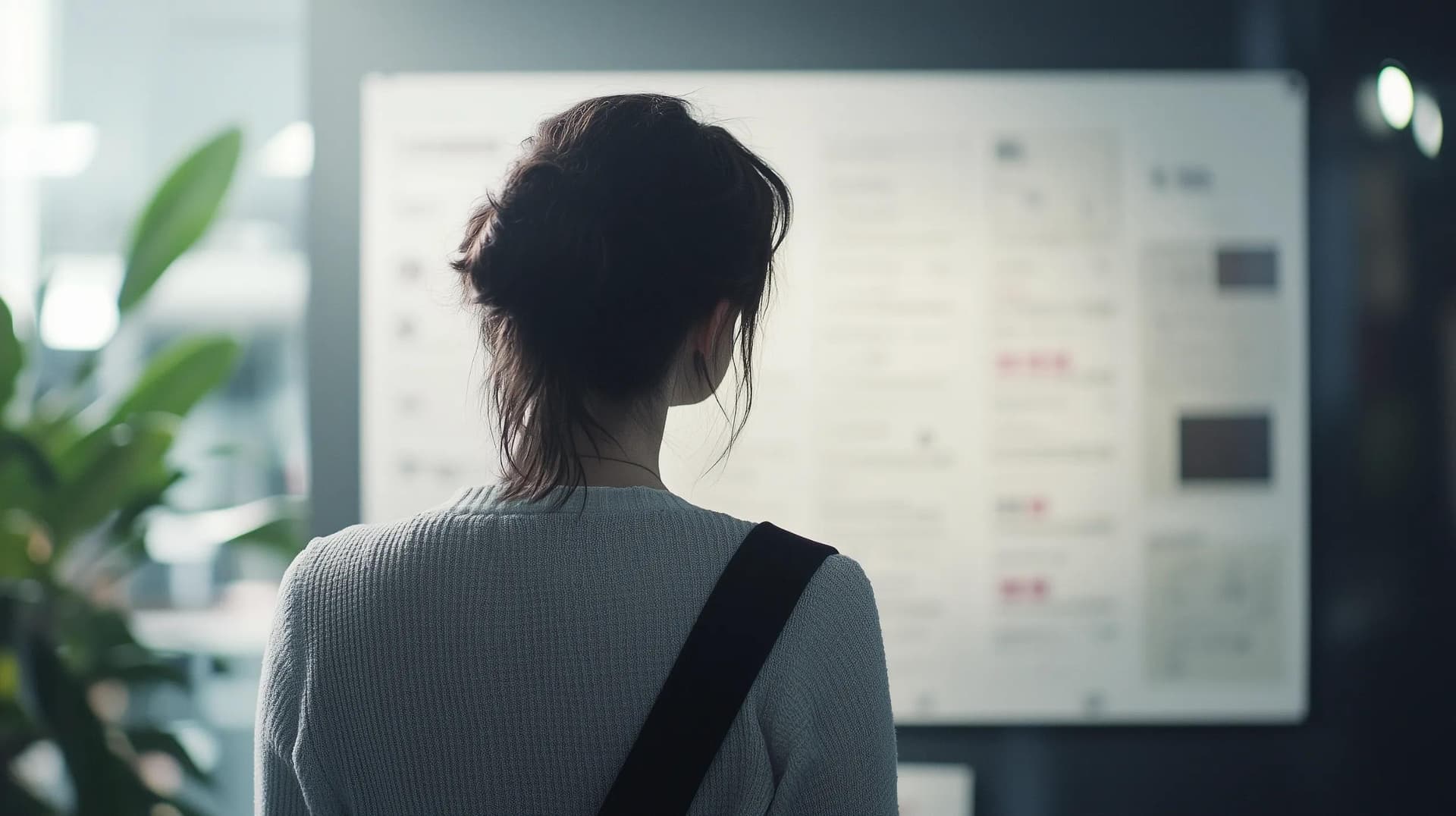 A healthcare project manager looking at the modern e-ink project tracker