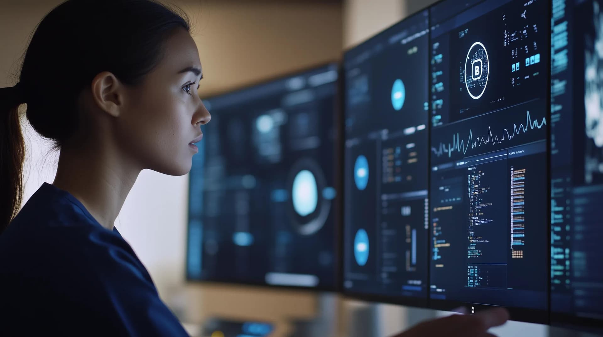 A healthcare professional using advanced medical technology to process patient data