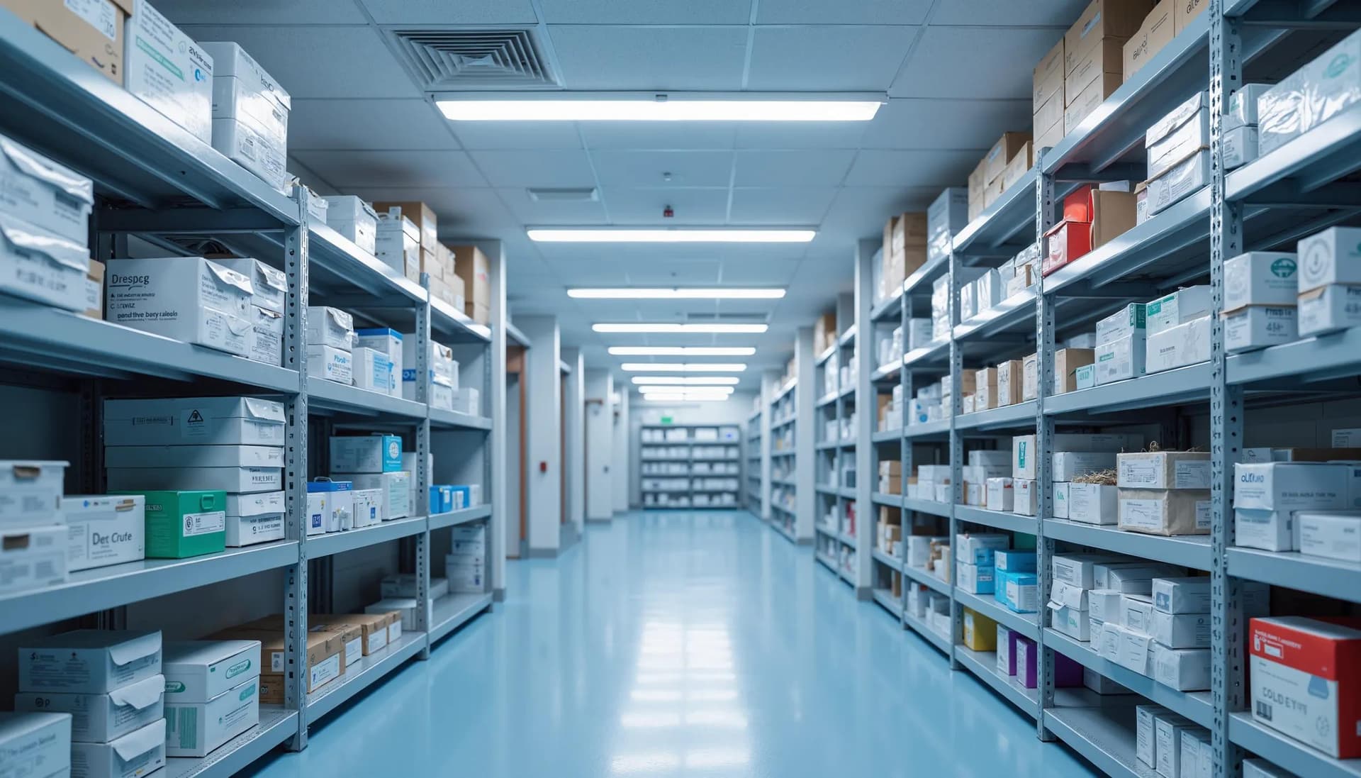 a medical facility supply room showing a well organized and well catalogued supplies for easy monitoring and dispatching