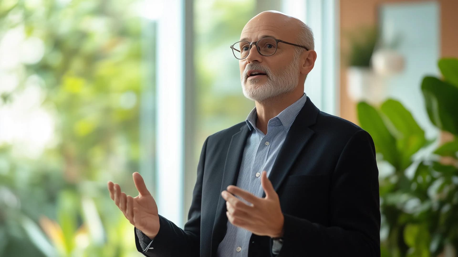 A JDHC healthcare executive presenting ideas for scenario planning