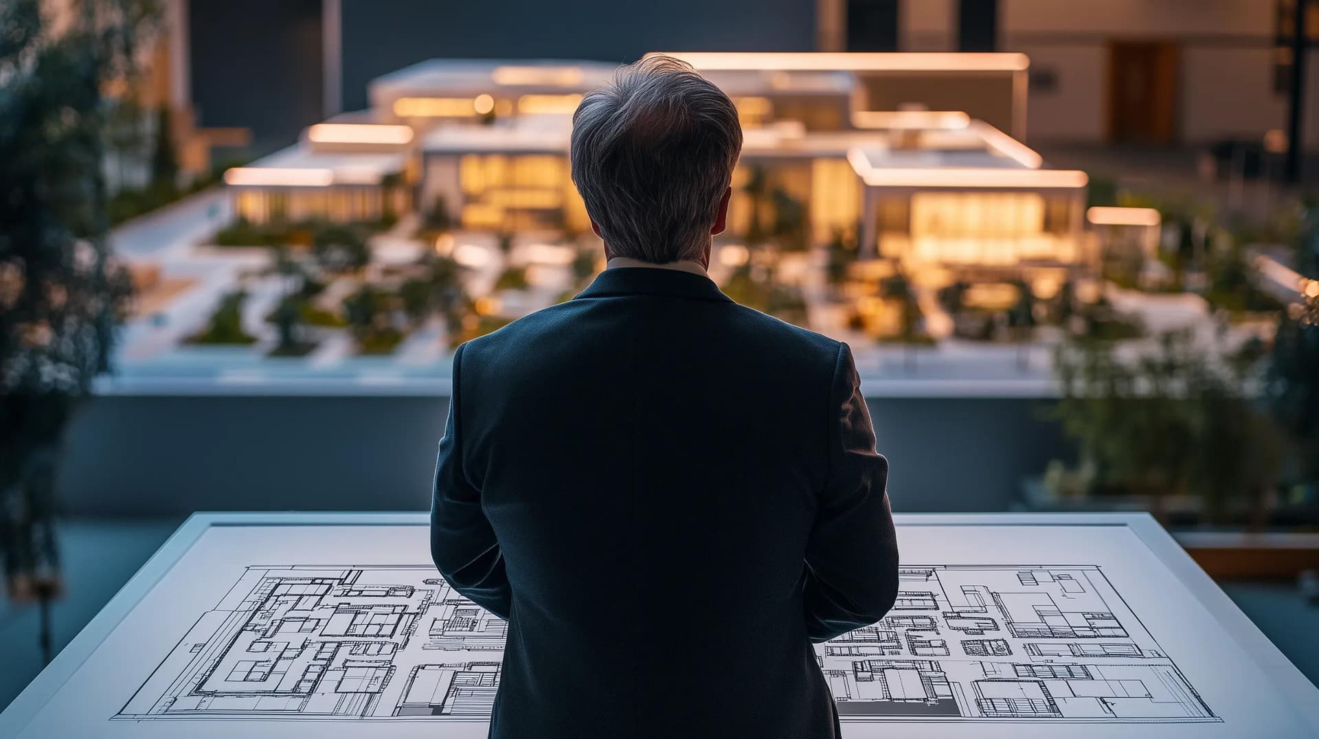 A healthcare facility C-level executive looking over the expansion project of a healthcare facility