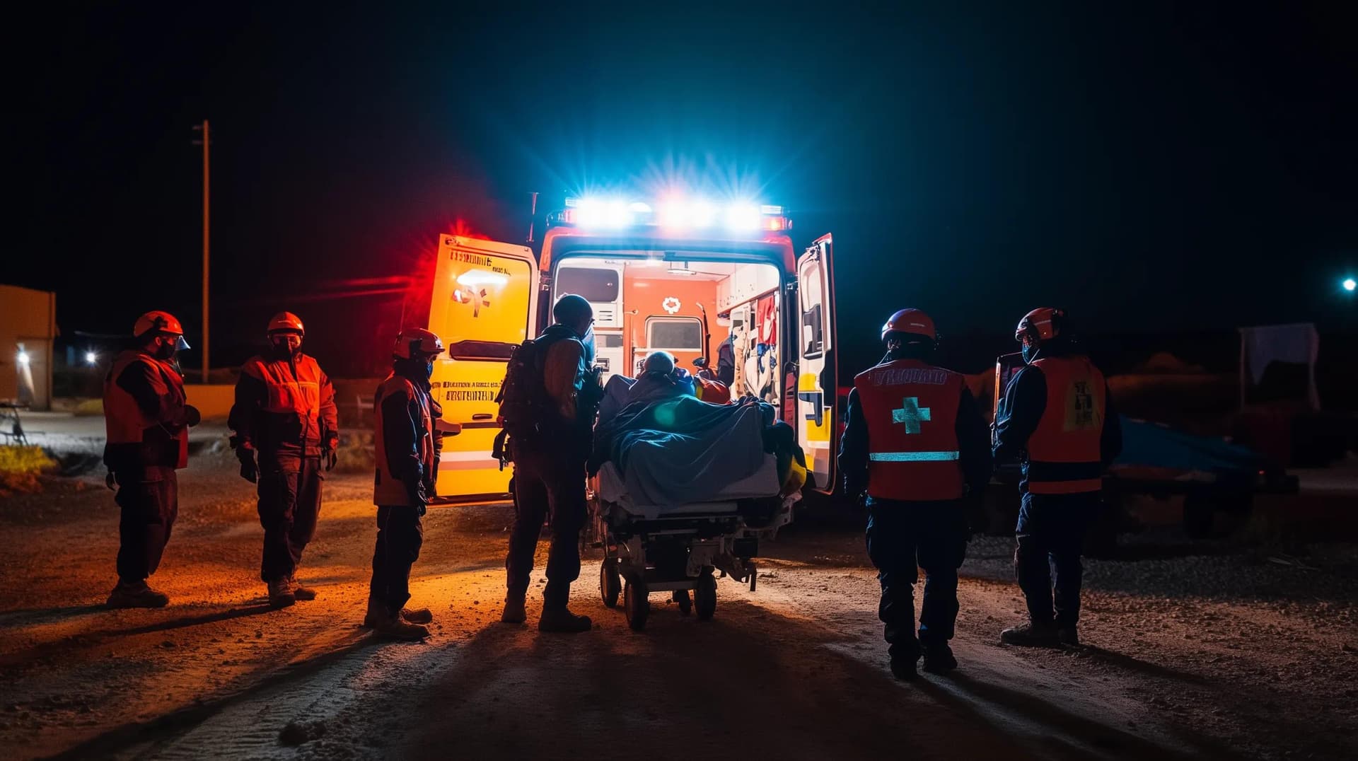 An emergency rapid response team assisting a patient on a early morning emergency